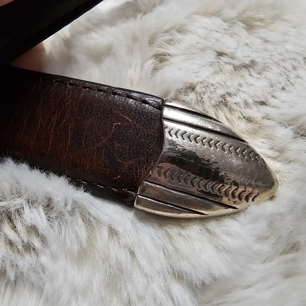 Vintage AML 3000 Golf Club‎ Concho Belt Black Oil Tan Leather Silver SZ 40
